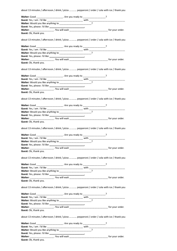 food ss grade sheet You Dialogue: the to Ready At Restaurant  Are  Order?