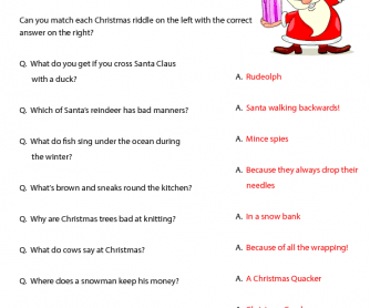 Christmas Riddles - Matching Worksheet