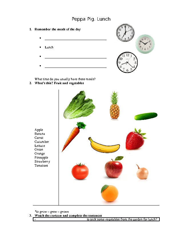 Resultado de imagem para exercicios fruits and vegetables