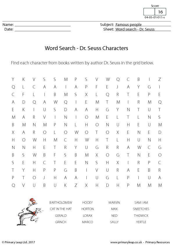 Dr Seuss Word Search