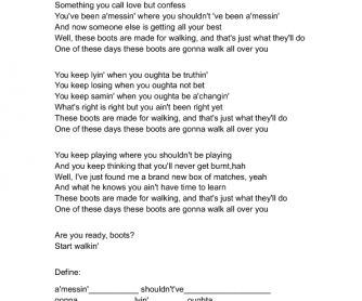 Song Worksheet: These Boots Were Made for Walking