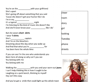 Song Worksheet: You Belong with Me