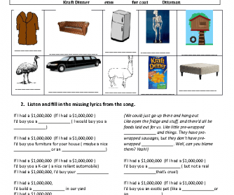 Song Worksheet: If I Had a Million Dollars by Barenaked Ladies