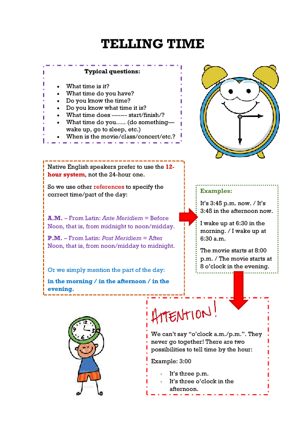 Telling Time Charts For Kids