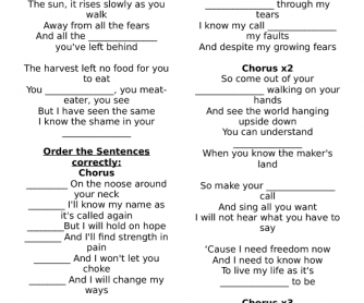 Song Worksheet: The Cave by Mumford and Sons