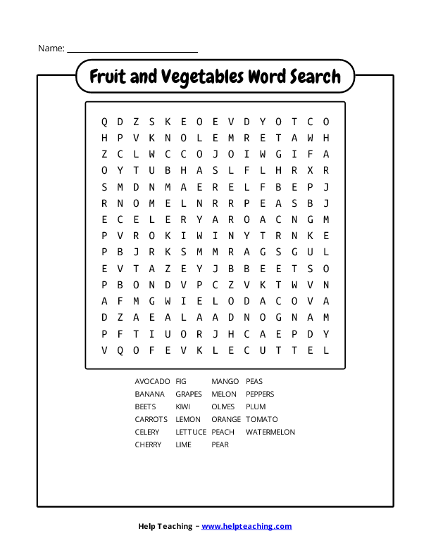 fruit and vegetables word search