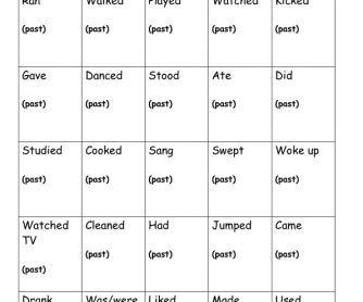 Verbs in Base and Past Form - Used for Go Fish or Memory Game