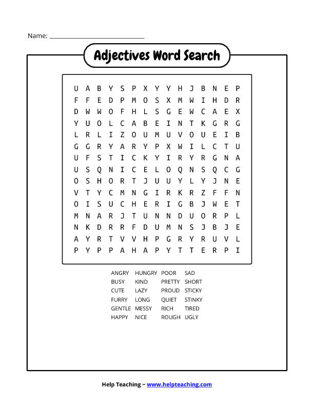 Adjective Word Search Puzzle