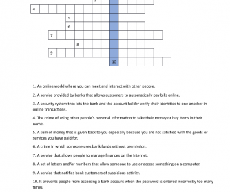 Online Banking Crossword with Answer Key