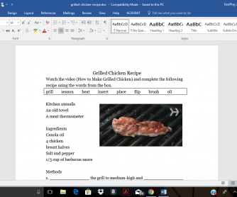 Grilled Chicken Recipe - Video and Worksheet