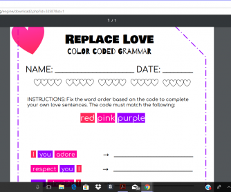 Replace Love - A Valentine's Day Grammar and Vocabulary Worksheet