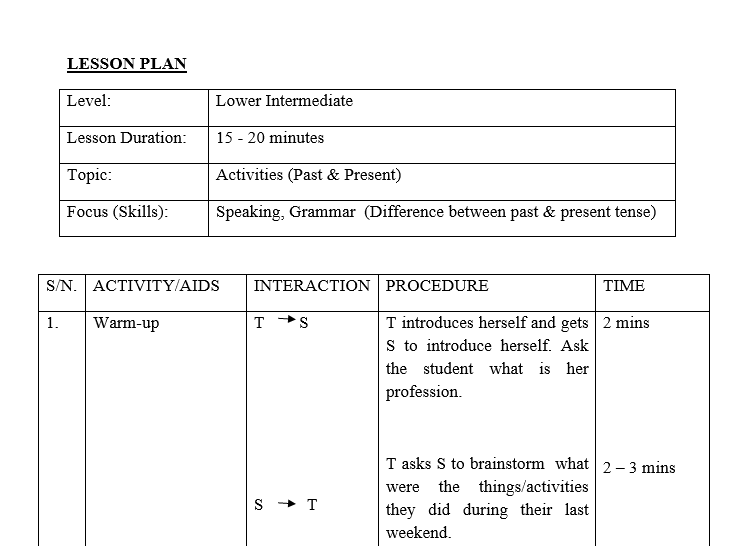 Past And Present Tense Simple Lesson Outline With Teacher Instructions