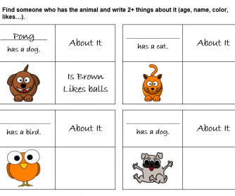 Pets and Body Parts Mingle and Drawing Worksheet