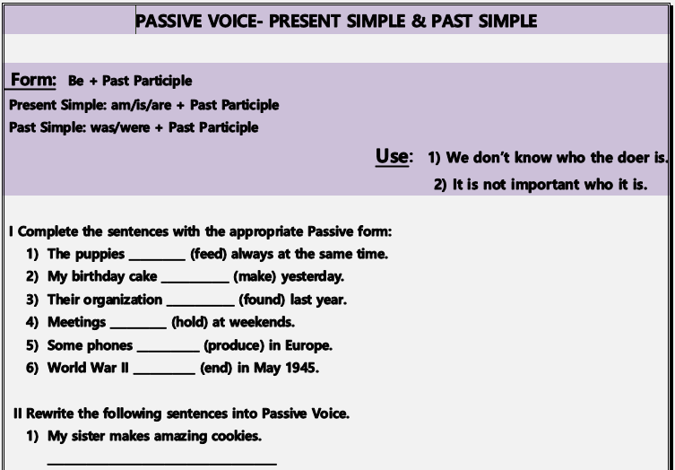 Passive Voice Present Simple Past Simple Exercises