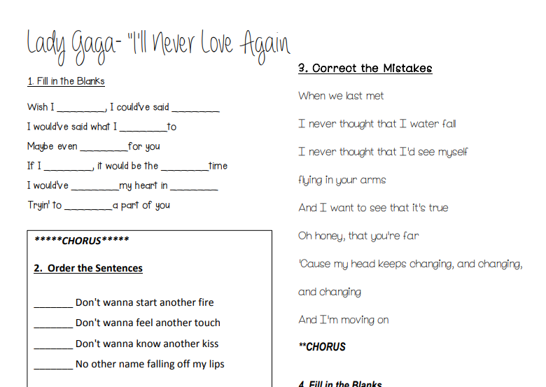 exercise nationalities english 1,788 English Songs For FREE ESL Teaching Worksheets