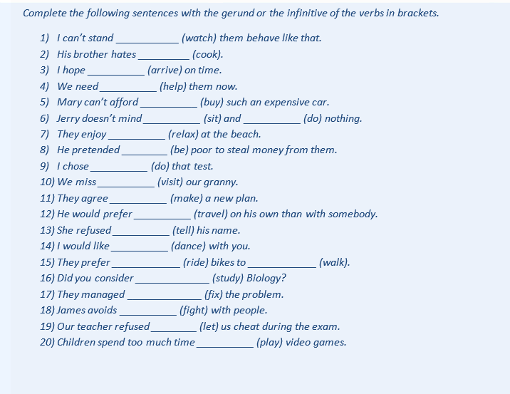 134 free infinitive and gerund worksheets