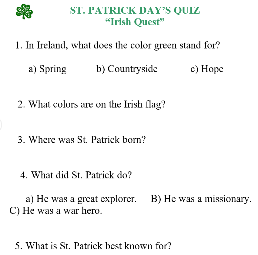 St Patrick S Day Quiz