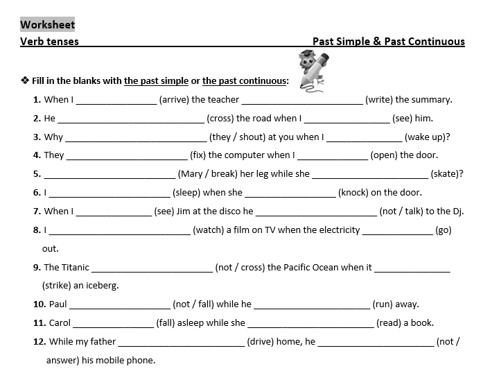 Past Tense Vs Past Continuous Worksheet Pdf