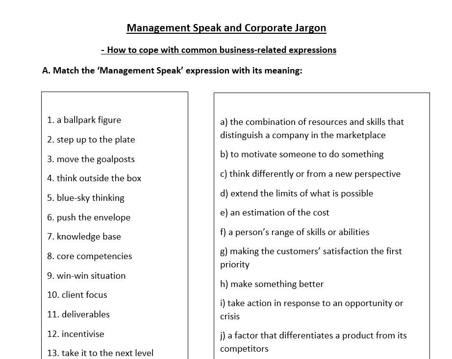 Jargon Printable Worksheets