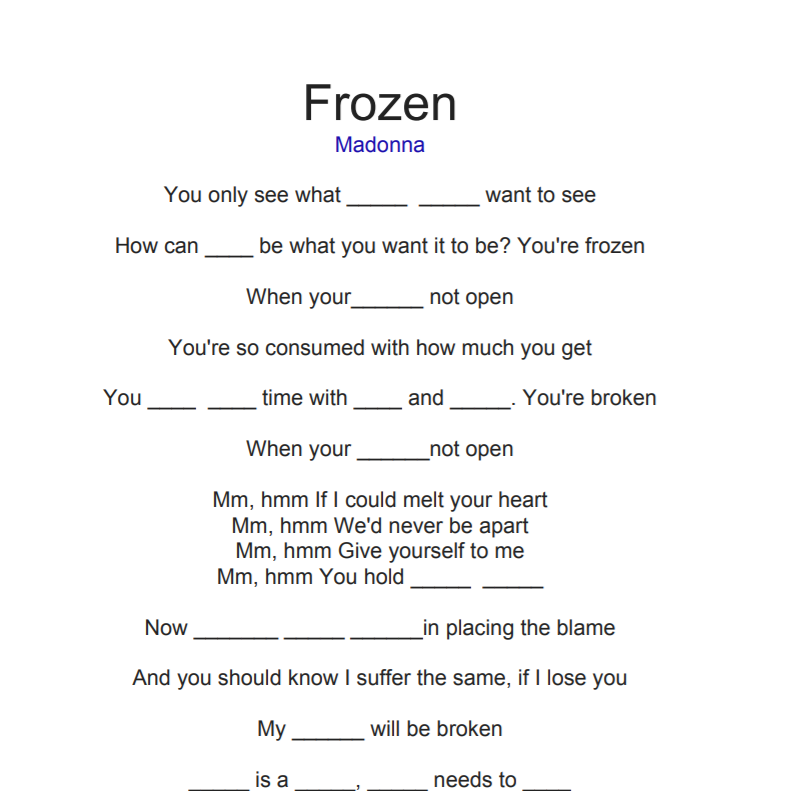 Frozen слова. Frozen Мадонна текст. Madonna Frozen текст песни. Фроузен Мадонна текст. Frozen песня текст.