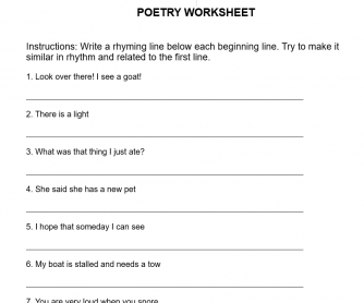 Poetry Worksheet - Writing Rhyming Lines