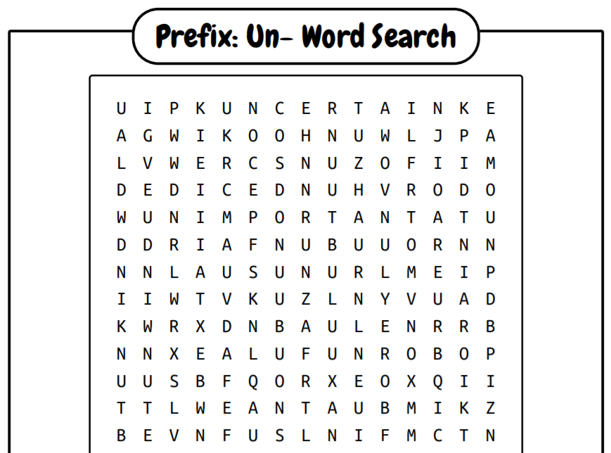 Prefix Un Word Search