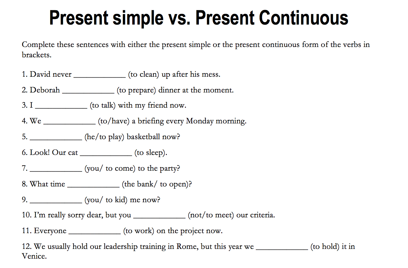 Worksheets On Simple Present And Present Continuous Tense