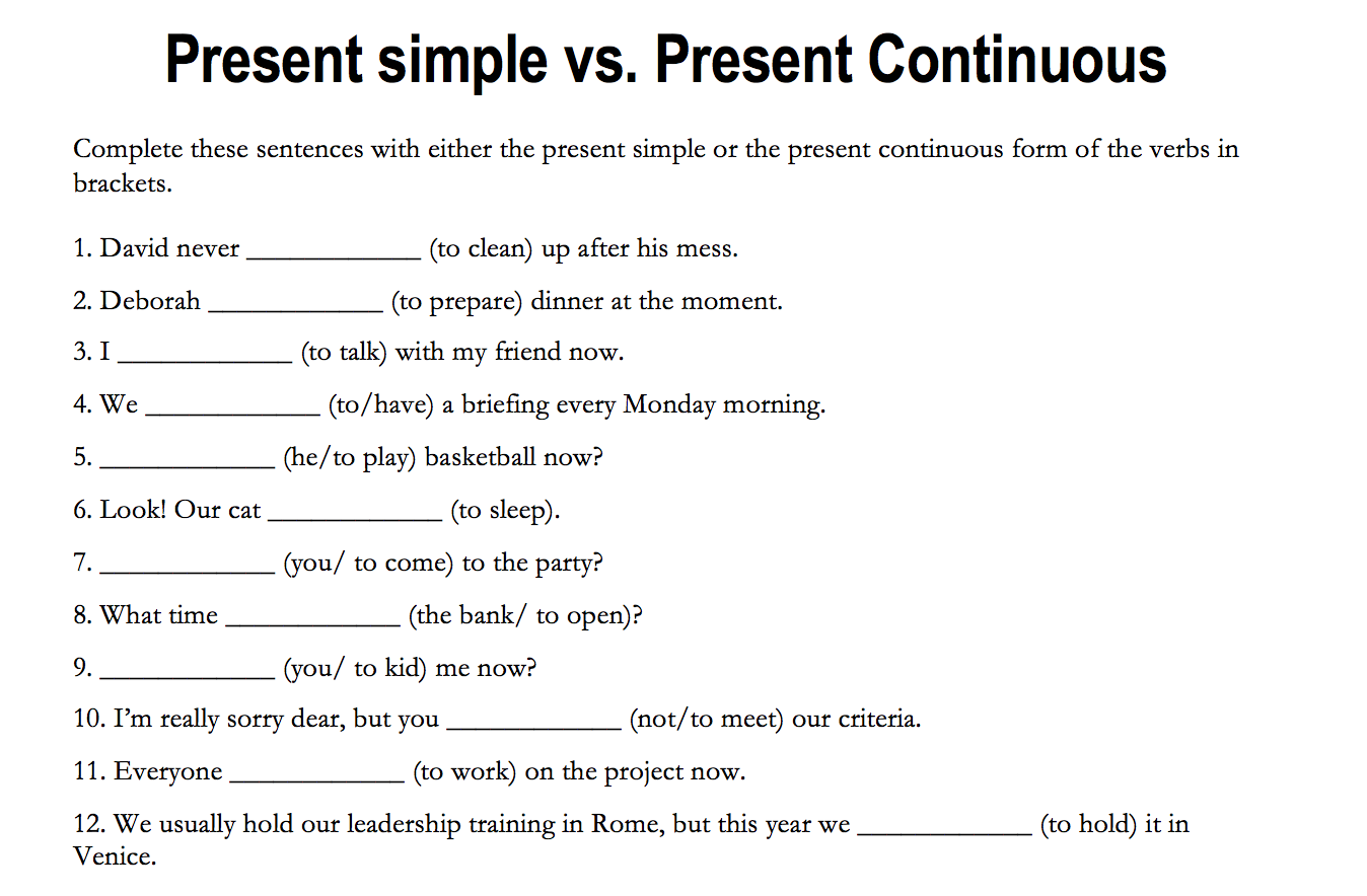 Present Simple Vs Present Continuous Worksheet
