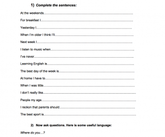 Conversation "About Me" Worksheet