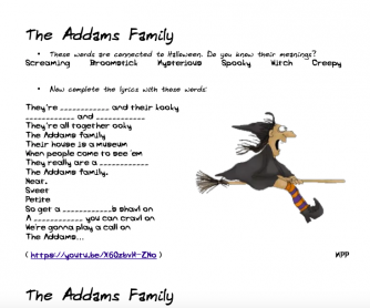 Song Worksheet: Halloween-The Addams Family