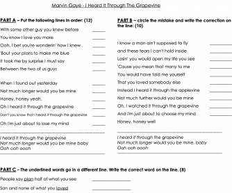 Song Worksheet: I Heard it through the Grapevine