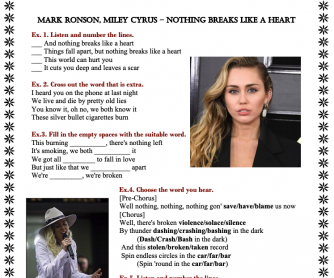 Miley Cyrus - Nothing Breaks Like a Heart Worksheet