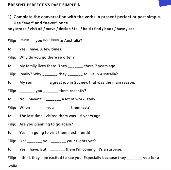 1 Free Past Simple Vs Present Perfect Worksheets