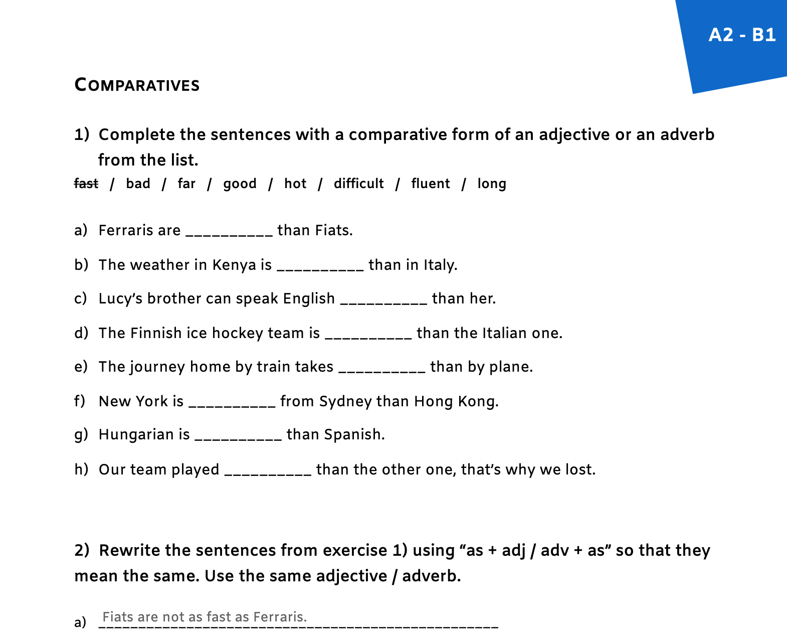 Comparatives Adjectives Adverbs As As Structure