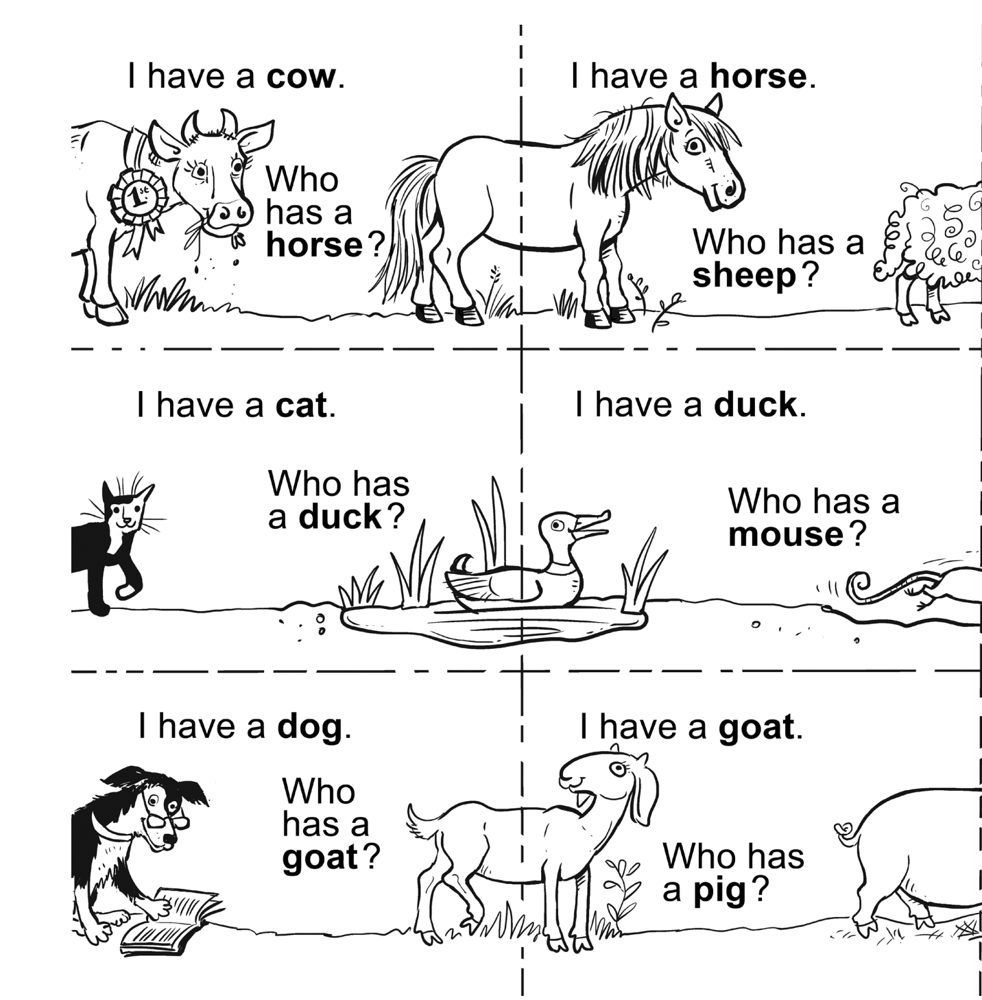 esl vocabulary card game farm wild animals