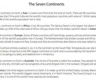 Reading Comprehension - The Seven Continents