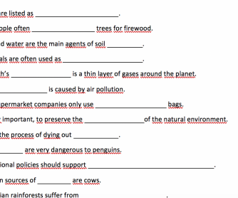 Environmental Problems Vocabulary - Fill in the Blank