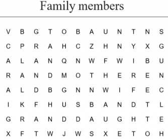 Family members wordsearch
