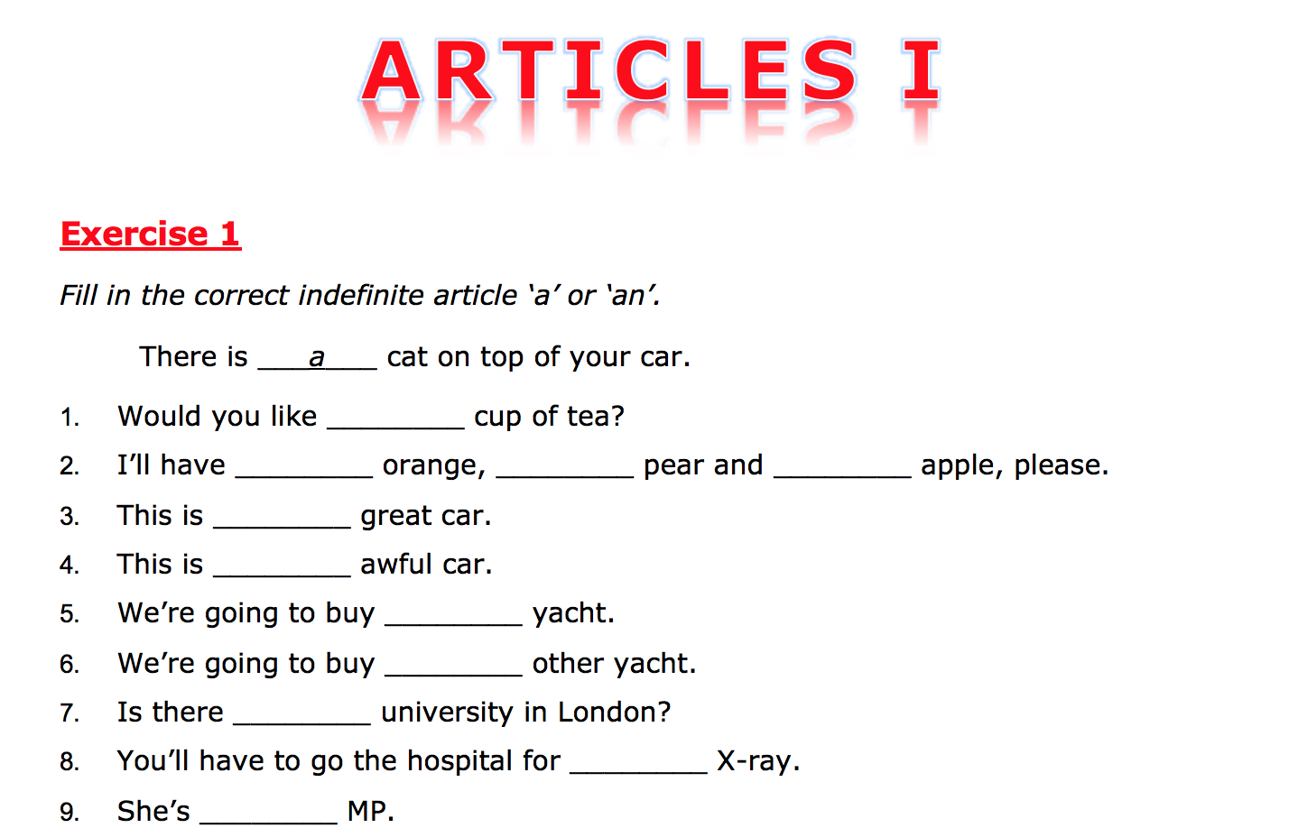 Definite And Indefinite Articles