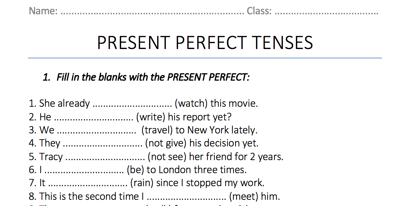 Present Perfect Kids Worksheet