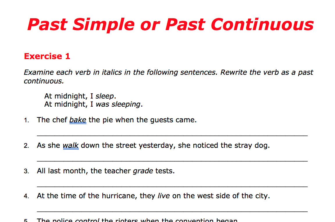 Past Simple And Past Continuous Exercises With Answers