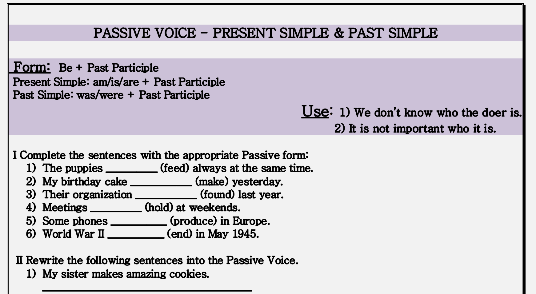 246 Free Passive Voice Worksheets