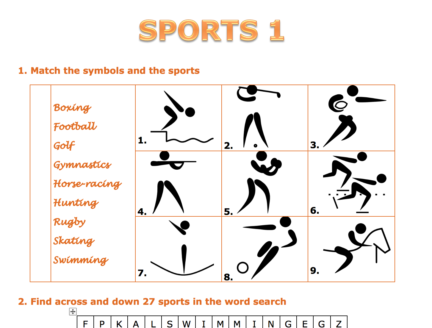 295 free sports and hobbies worksheets