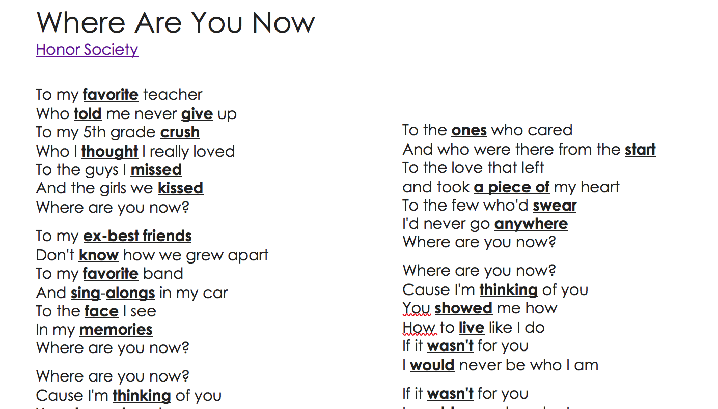 lyrics to where are you now