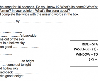 The Passenger By Iggy Pop, Fill In The Blank Worksheet