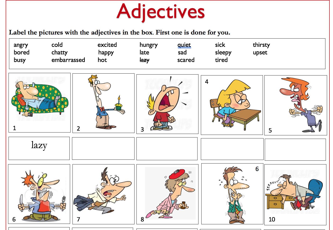 homework for adjectives