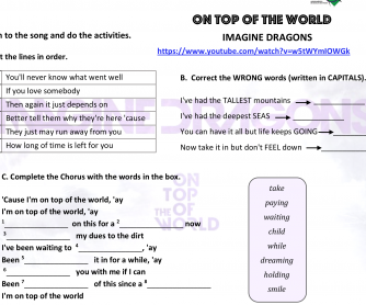 Song worksheet: On Top of the World