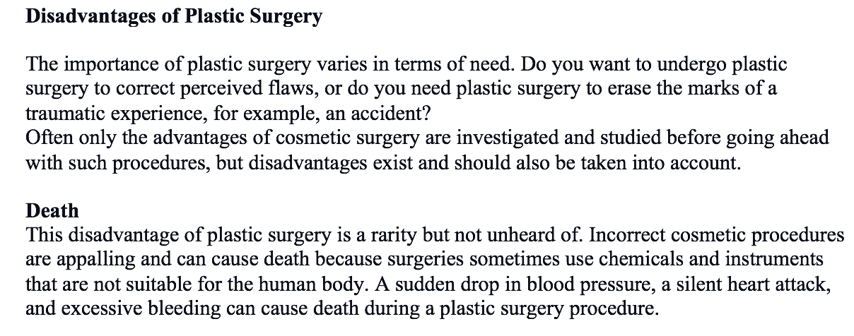 cosmetic surgery disadvantages essay