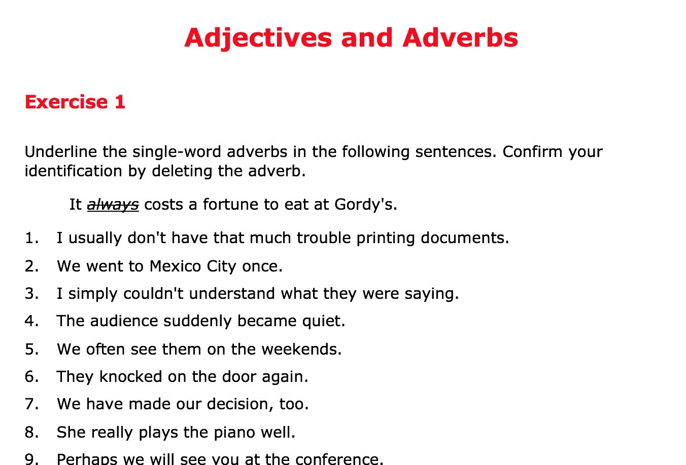 Adverb Vs Adjective Worksheet With Answers
