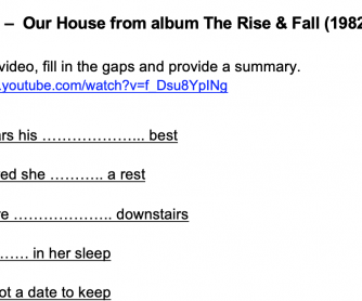 Song Worksheet: Our House from The Rise & Fall (1982)